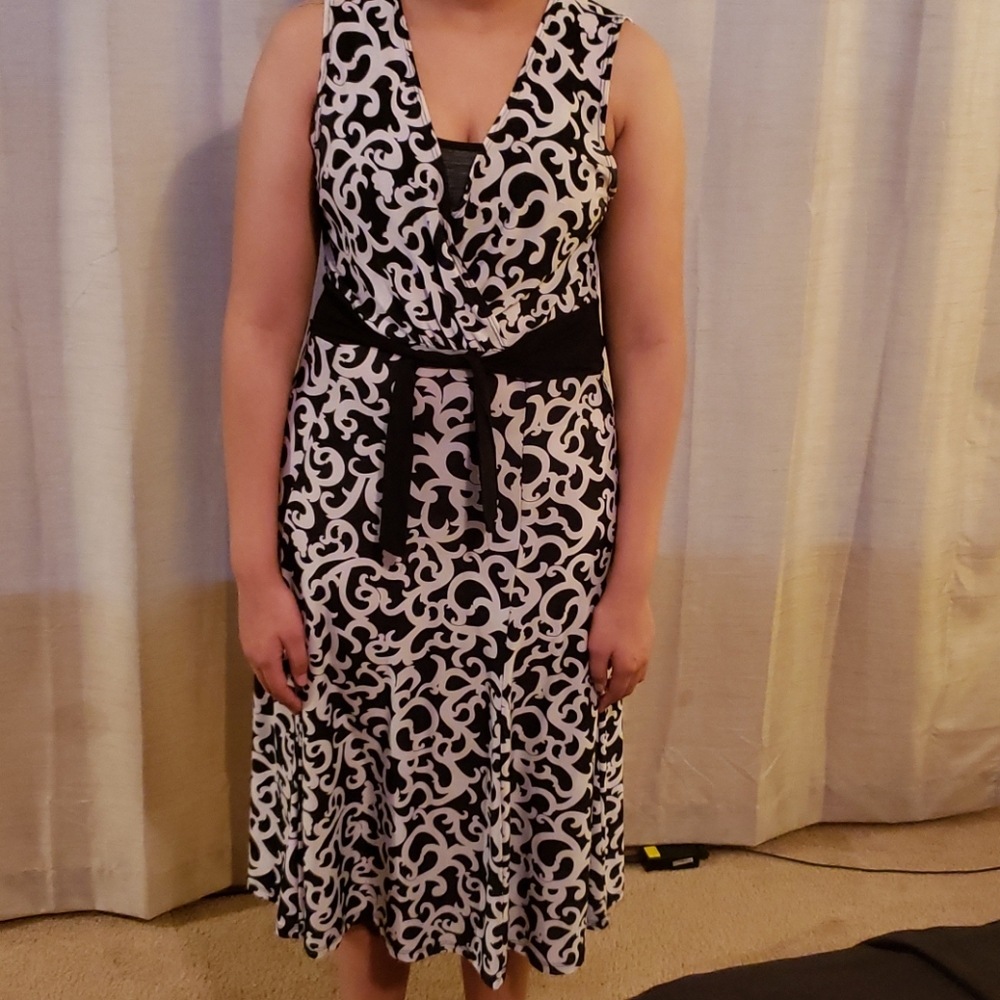 Black and white sleeveless dress.